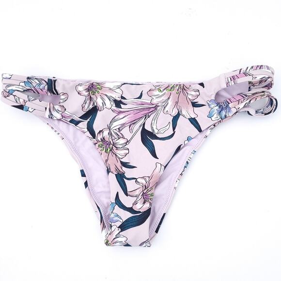 O'Neill Swimsuit Bikini Bottoms Lavender Purple Floral Caged Side, XS estimated - Picture 1 of 7